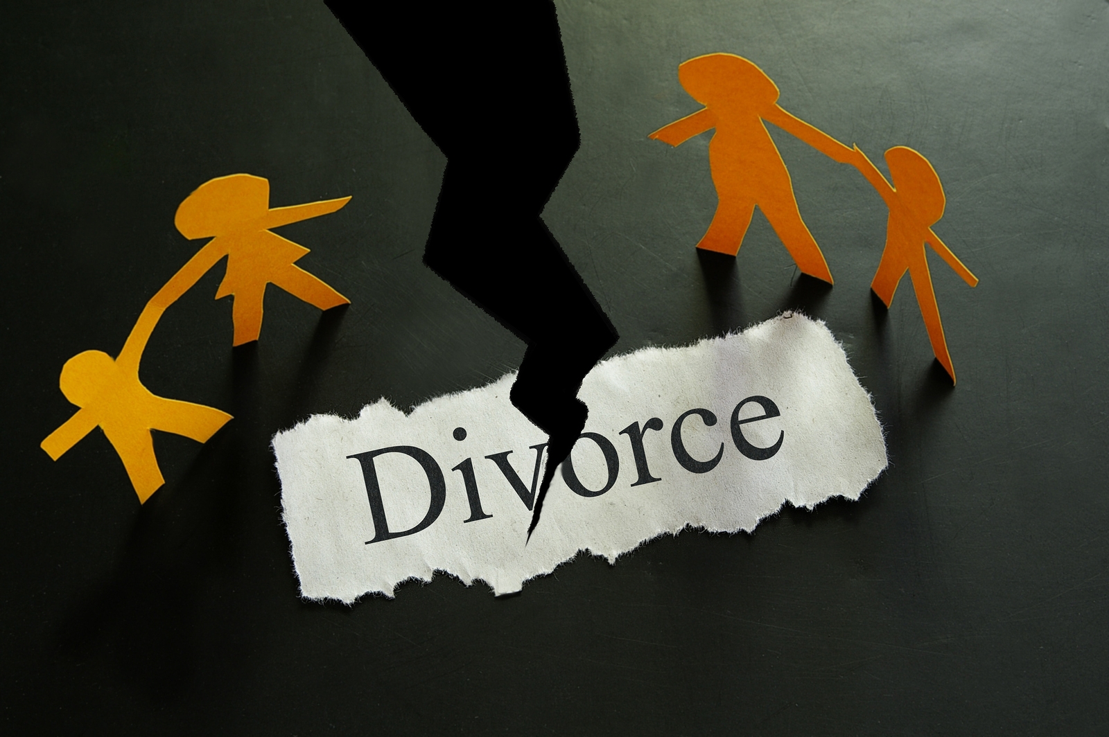 Torn Piece Of Paper With Divorce Text And Paper Family Figures
